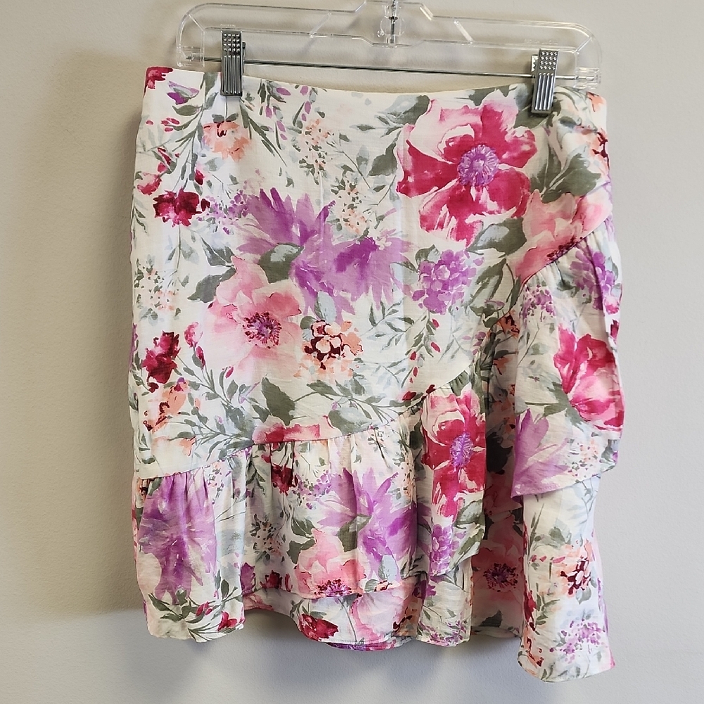Express Asymmetrical Floral Skirt - Pink and Purple